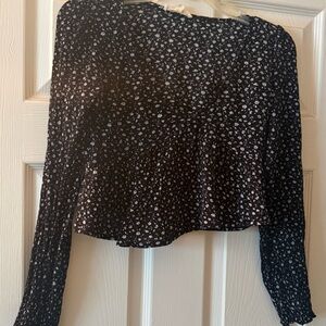 La Hearts Black Floral Long Sleeve Blouse